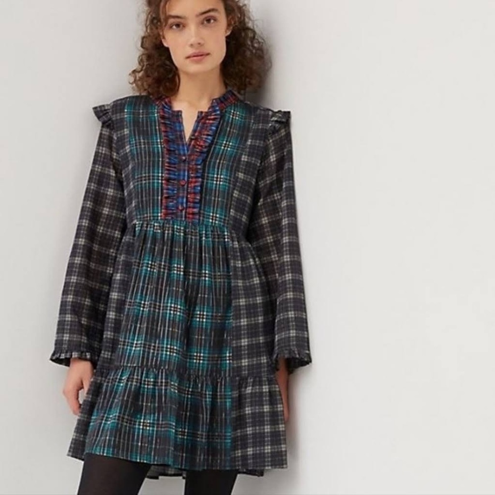 Anthropologie Dhruv Kapoor Ariana Plaid Ruffled Mini Dress - Picture 15 of 16